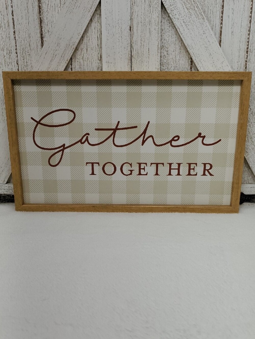 REVERSIBLE Merry and Bright & Gather Together Wood Signs Red Plaid Tray Decor